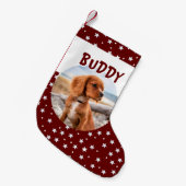 Cute Dog Pet Photo Red Star Patroon Kleine Kerstsok (Voorkant (Hangend))