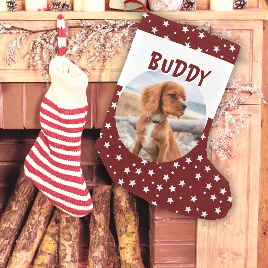 Cute Dog Pet Photo Red Star Patroon Kleine Kerstsok