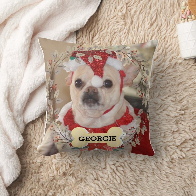 Cute Dog Pet Photo Wreatkerst Kussen (Deken)