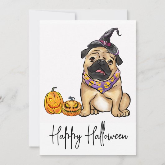 Cute Dog Pet Pug Puppy Ghost Happy Halloween Feestdagenkaart (Voorkant)