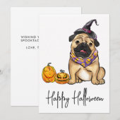 Cute Dog Pet Pug Puppy Ghost Happy Halloween Feestdagenkaart (Voorkant / Achterkant)
