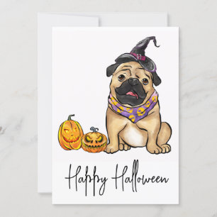 Cute Dog Pet Pug Puppy Ghost Happy Halloween Feestdagenkaart