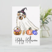 Cute Dog Pet Puppy Ghost Happy Halloween Feestdagenkaart (Staand voorkant)