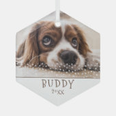 Cute Dog Pet White Stars Kerstmis Glas Ornament (Voorkant)