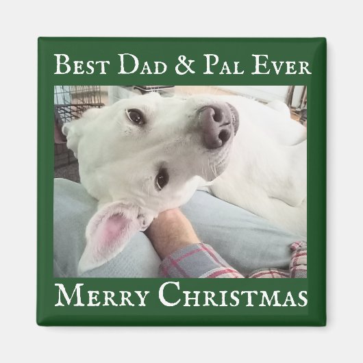 Cute Dog Photo Best Dad Pal Green and White  Magneet (Voorkant)