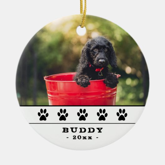 Cute Dog Photo Black Paws Holiday Keepslag Keramisch Ornament (Voorkant)
