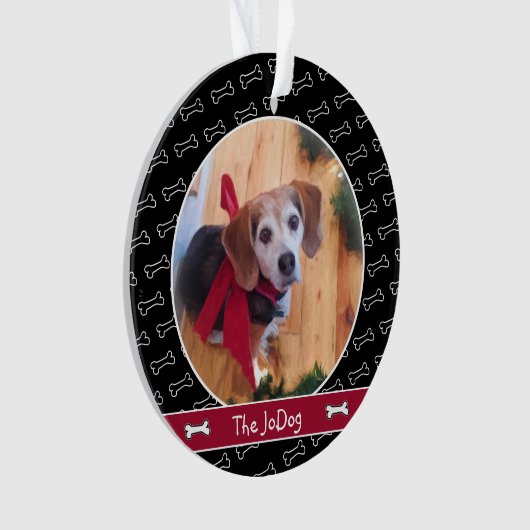 Cute Dog Photo Dog Bone Pattern Pet Ornament (voorkant)