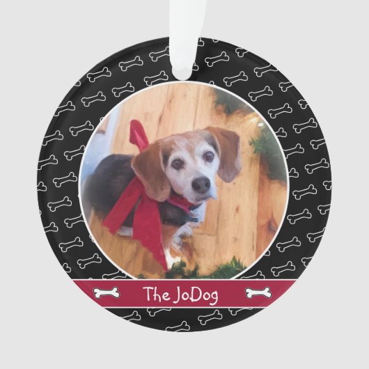 Cute Dog Photo Dog Bone Pattern Pet Ornament (voorkant)