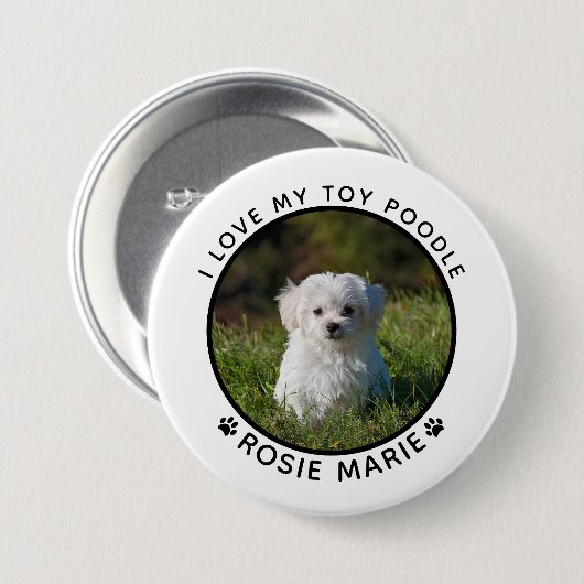 Cute Dog Photo Name Paw Prints Personated Ronde Button 7,6 Cm (Voorkant /achterkant)