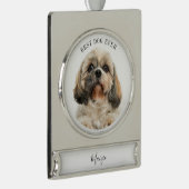 Cute Dog Photo Personalized Pet Holiday Verzilverd Banner Ornament (Rechts)