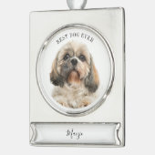 Cute Dog Photo Personalized Pet Holiday Verzilverd Banner Ornament (Links)