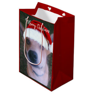 Cute Dog Photo Red Kerstmis, aangepast Medium Cadeauzakje