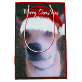 Cute Dog Photo Red Kerstmis, aangepast Medium Cadeauzakje (Voorkant)