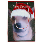 Cute Dog Photo Red Kerstmis, aangepast Medium Cadeauzakje (Achterkant)