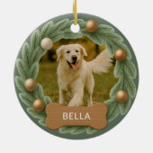 Cute Dog Photo Wreath Holiday Christmas Keramisch Ornament (Achterkant)