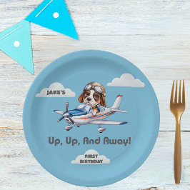 Cute Dog Pilot &Cessna Plane,Travel,First Birthday Papieren Bordje