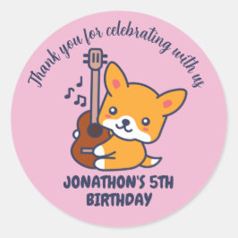 Cute Dog Play Guitar Kids Birthday Party Ronde Sticker