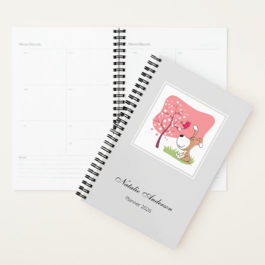 Cute Dog Puppy Blooming Tree 2026 Personalized Planner (Display)