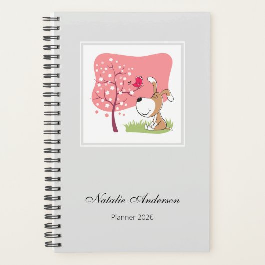 Cute Dog Puppy Blooming Tree 2026 Personalized Planner (Voorkant)