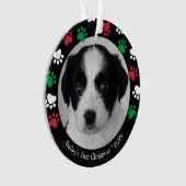 Cute Dog Puppy First Kerstpap Red Green Ornament (voorkant)
