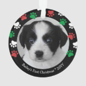 Cute Dog Puppy First Kerstpap Red Green Ornament (achterkant)