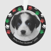Cute Dog Puppy First Kerstpap Red Green Ornament (voorkant)