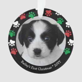 Cute Dog Puppy First Kerstpap Red Green Ornament
