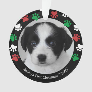 Cute Dog Puppy First Kerstpap Red Green Ornament