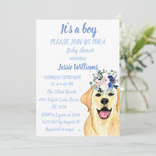 Cute Dog Puppy Labrador Fun Baby boy douche Kaart (Staand voorkant)