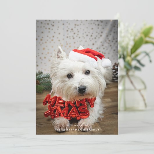 Cute Dog Puppy Merry-kerstkaart Feestdagenkaart (Staand voorkant)