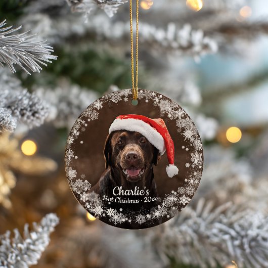 Cute Dog Puppy Pet First kerstfoto Snowflake Keramisch Ornament