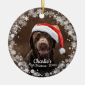 Cute Dog Puppy Pet First kerstfoto Snowflake Keramisch Ornament (Voorkant)