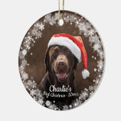Cute Dog Puppy Pet First kerstfoto Snowflake Keramisch Ornament (Links)