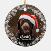 Cute Dog Puppy Pet First kerstfoto Snowflake Keramisch Ornament (Achterkant)