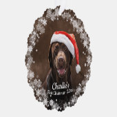 Cute Dog Puppy Pet First kerstfoto Snowflake Ornament Kaart (Rechts)