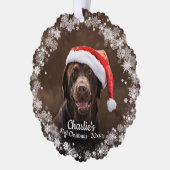 Cute Dog Puppy Pet First kerstfoto Snowflake Ornament Kaart (Links)