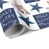 Cute Dog Puppy Pet Foto Festive Star Kerstmis Cadeaupapier (Rol Hoek)