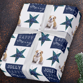 Cute Dog Puppy Pet Foto Festive Star Kerstmis Cadeaupapier