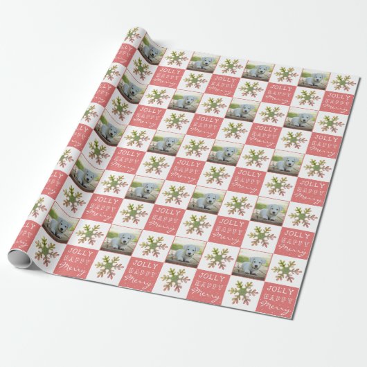 Cute Dog Puppy Pet Foto Roze Snowflake Cadeaupapier (Uitgerold)