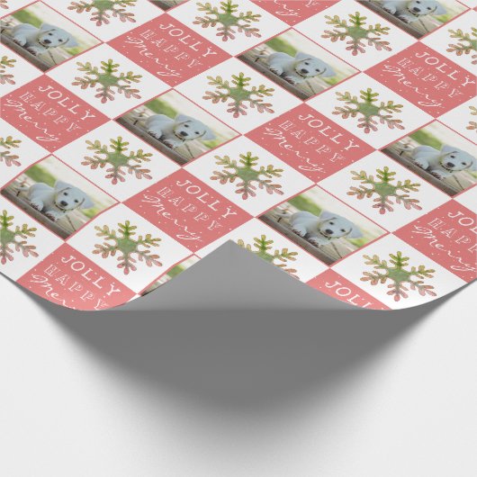 Cute Dog Puppy Pet Foto Roze Snowflake Cadeaupapier (Hoek)