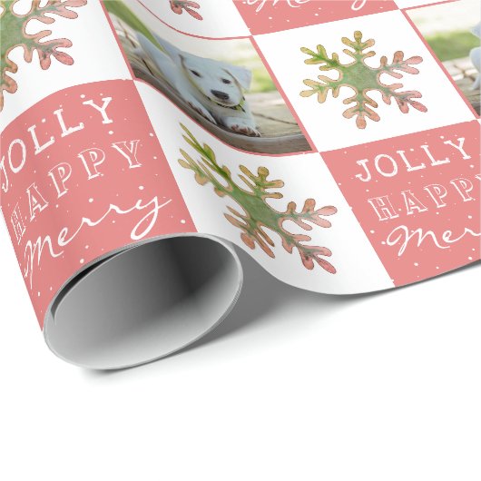 Cute Dog Puppy Pet Foto Roze Snowflake Cadeaupapier (Rol Hoek)