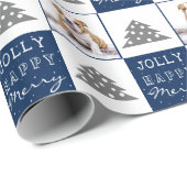 Cute Dog Puppy Pet Merry Blue-kerstboom Cadeaupapier (Rol Hoek)