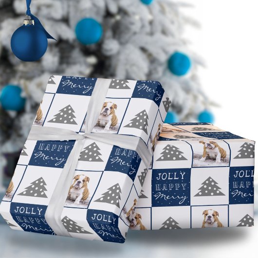Cute Dog Puppy Pet Merry Blue-kerstboom Cadeaupapier