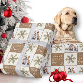 Cute Dog Puppy Pet Photo Snowflake Kerstmis Cadeaupapier
