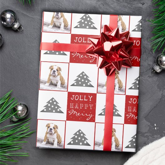 Cute Dog Puppy Pet Typografie Kerstboom Foto Cadeaupapier