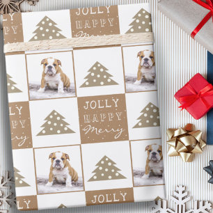 Cute Dog Puppy Pet Typografie Kerstboom Foto Cadeaupapier