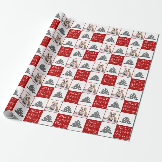 Cute Dog Puppy Pet Typografie Kerstboom Foto Cadeaupapier (Uitgerold)