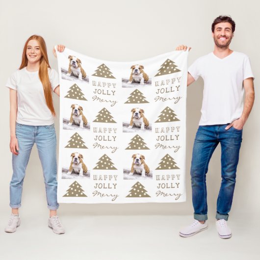 Cute Dog Puppy Pet Typography Christmas Tree Photo Fleece Deken (In situ)