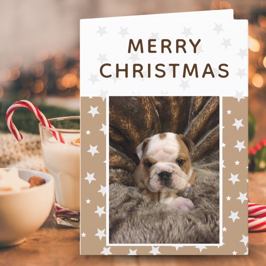 Cute Dog Puppy Photo Stars Merry Kerstmis Feestdagen Kaart