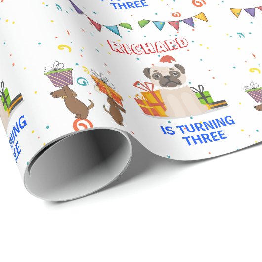 Cute Dog Puppy Thmed Kind Birthday Party Cadeaupapier (Rol Hoek)